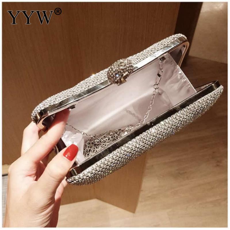 Dames Avond Party Clutch Bag Avond Clutch Handtas Keten Vrouwen Portemonnee Purse Voor Gsm Lippenstift Wedding Clutch Zilver