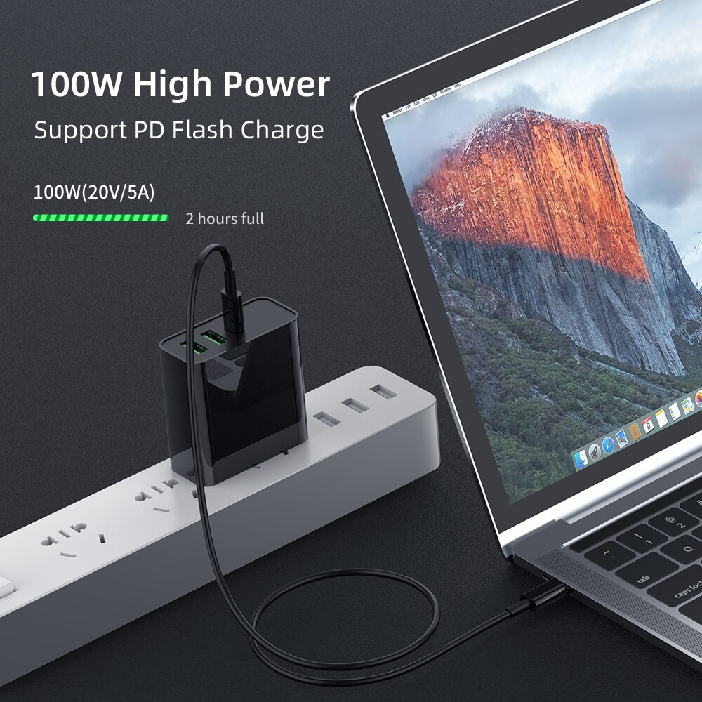 100w usb c para usb tipo c cabo para xiaomi redmi nota 8 pro carga rápida pd 5a cabo de carregamento rápido para macbook pro cabo de carga