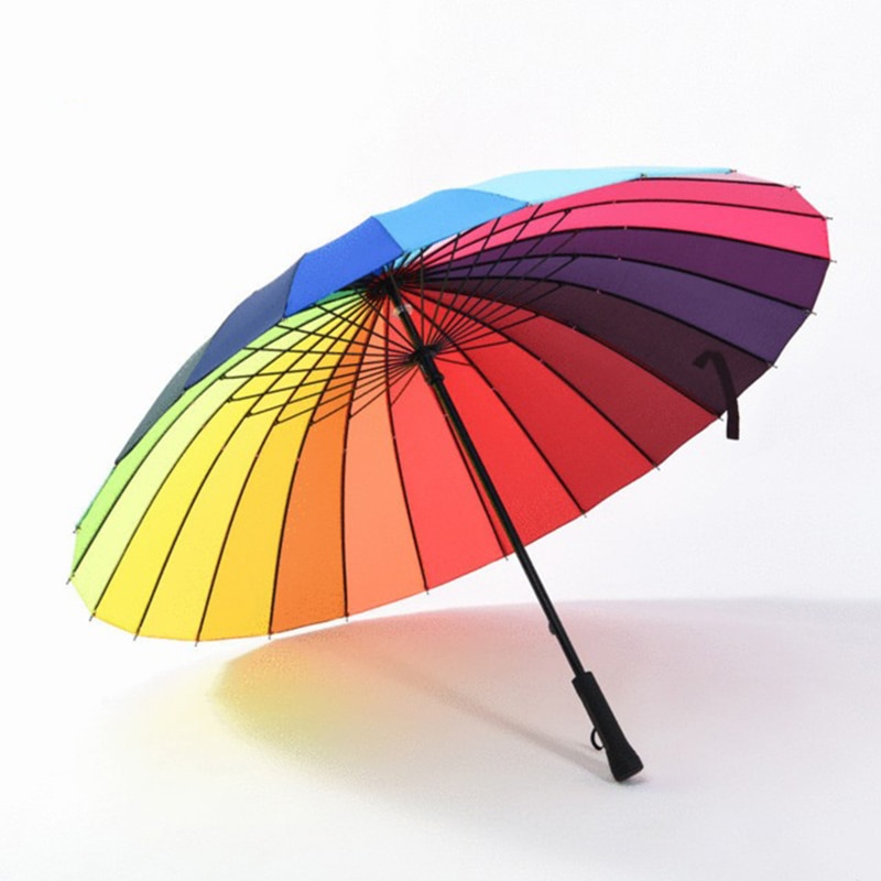 24K Regenboog Paraplu mannen Winddicht Lederen Handvat Paraplu Dames Lange Handvat Paraplu Zonnebrandcrème Paraplu Waterdichte Paraplu