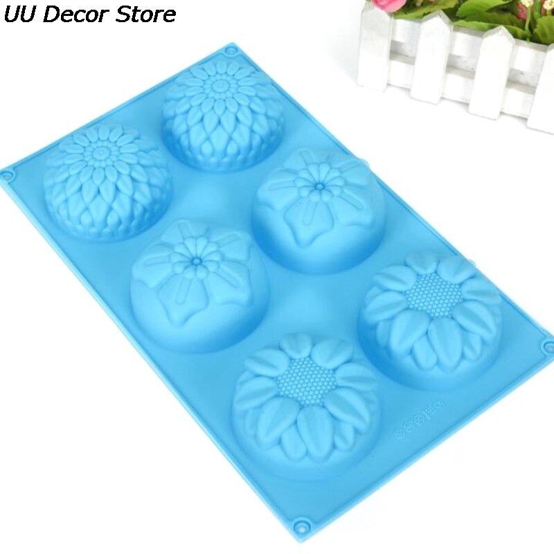 6 Gat Diy Siliconen Art Handgemaakte Zeep Ronde Bloemvorm Kaars Cake Bakvorm