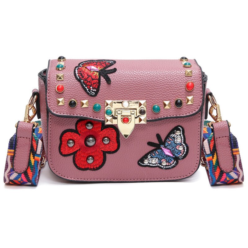 Moda lato kobieta skóra zamek mały gnida motyl kwiat hafty Crossbody torby na ramię tornister kobiety posłaniec torby: roses