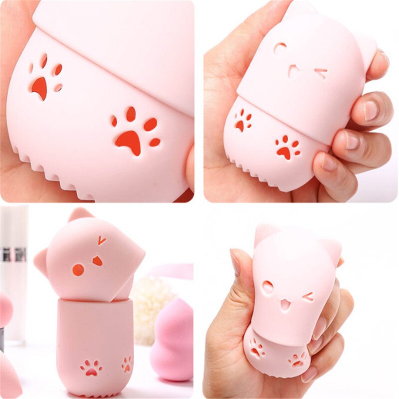 Kitten Soft Silicone Powder Puff Drying Puff Blender Beauty Sponge Travel Case Holder Sponge Egg Capsule Display Rack Egg