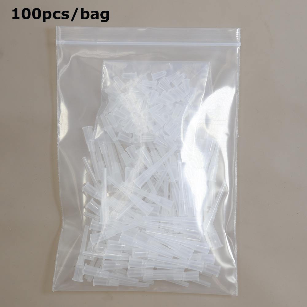 100 stuks vloeistofdispensernaalden spuittips ronde plugdop transparant plastic deksel: Default Title