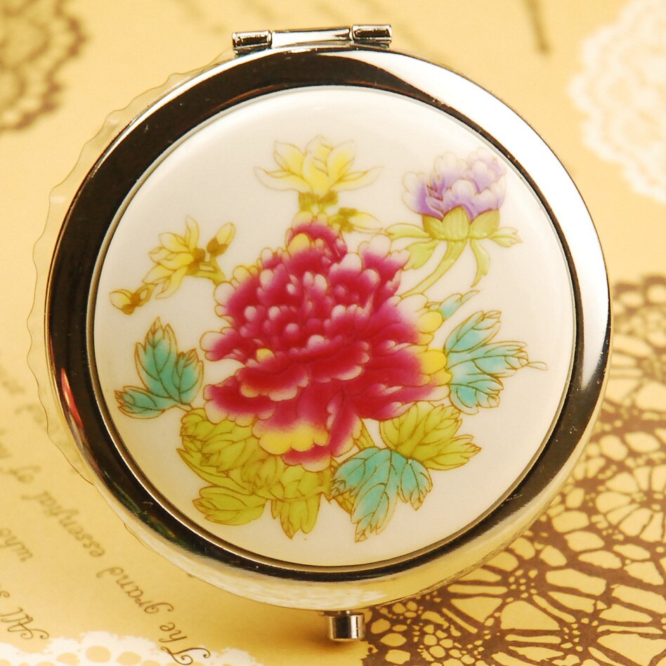 Handmade Delicate ceramics mirror boxes Girl's Senior 2in1 Combo mirror box with 2x magnifying mirror F010001