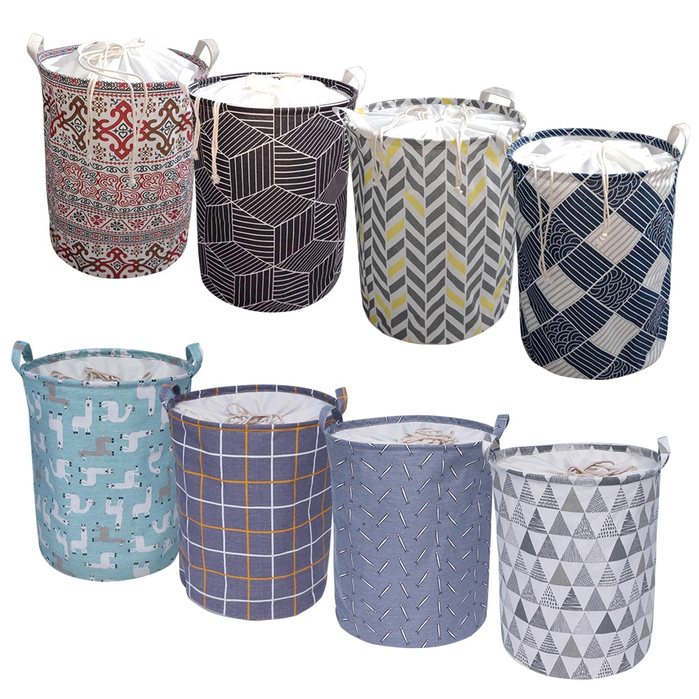 40x50cm Geometric Folding Laundry Basket Round Storage Bin Bag Hamper Collapsible Clothes Bucket Organizer Large Capacity