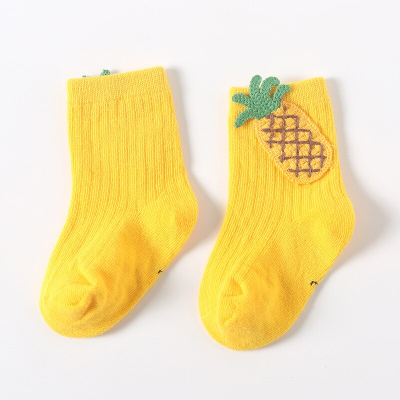 Autumn Winter Children's Cartoon Fruit Socks Unisex Baby 3D Dolls Cotton Mid Tube Socks Cute Anti-slip Floor Socks: Pineapple / M