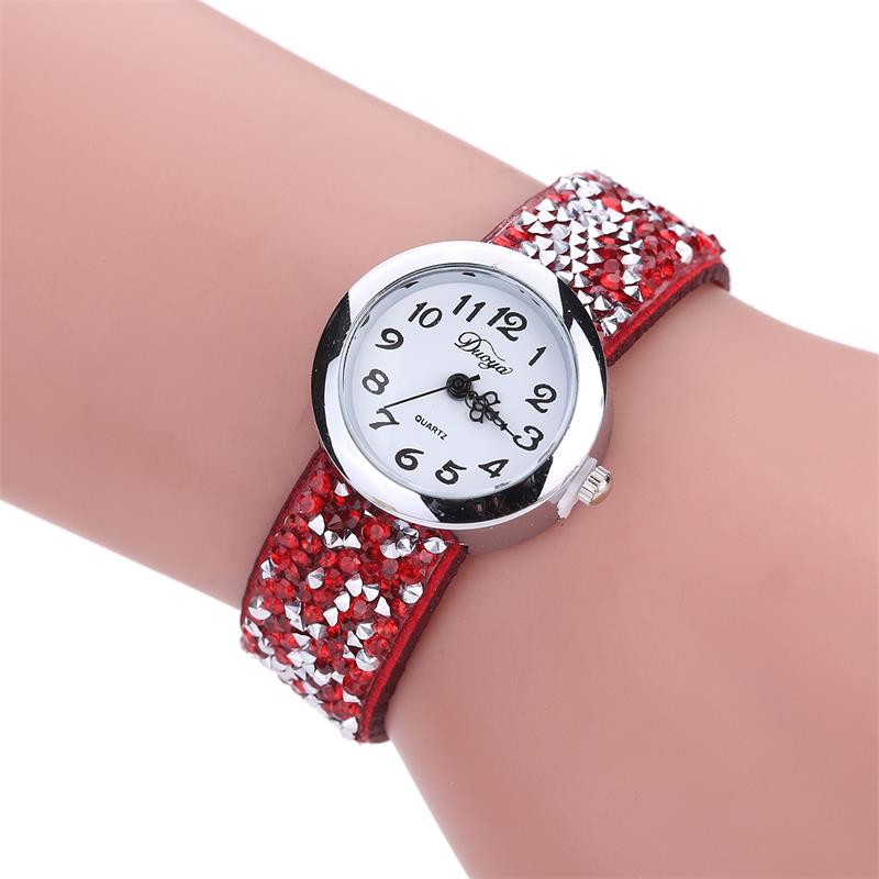 Minhin merk horloges dames casual jurk kristal leren wikkel armband horloge dames klassieke quartz polshorloges: Bsq 766w rood