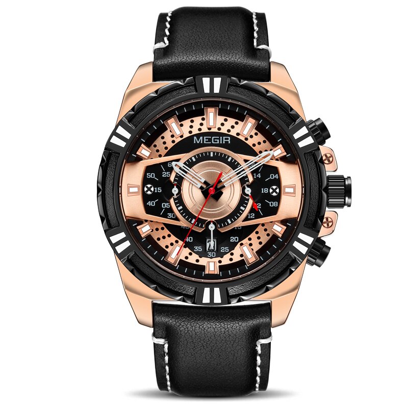 Nuevos relojes de lujosa para hombre, relojes deportivos con cronógrafo MEGIR para hombre, relojes de cuarzo de cuero a prueba de agua para hombre, reloj Masculino: Rose