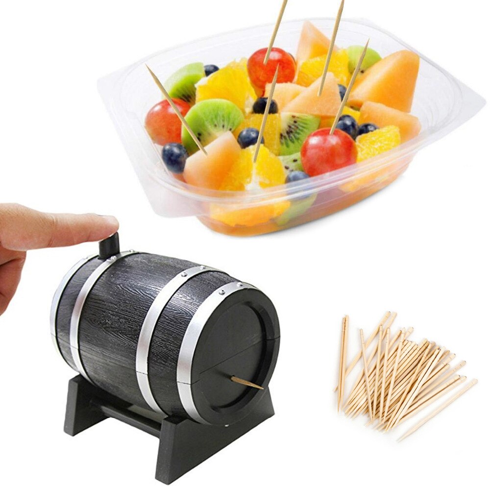 1 PC Automatic Oak Wine Barrel-Shaped Toothpick Holders Plastic Box Container Case For Home Kitchen