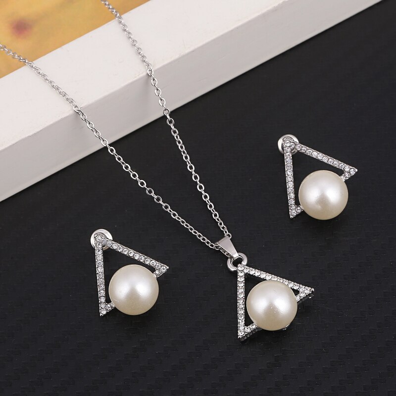 Hesiod-Conjunto de collar y pendientes de perlas de imitación de copo de nieve blanco, collar de cristal austriaco, conjuntos de joyería para mujer: F1123