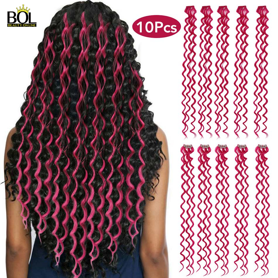 Bol Synthetisch Haar Extensions Gekleurde Haarlokken Diepe Golf Clip-Op Haar Vrouwelijke Regenboog Haar 24Inch1 0 Stuks/set Warmte slip: DW-Light Red