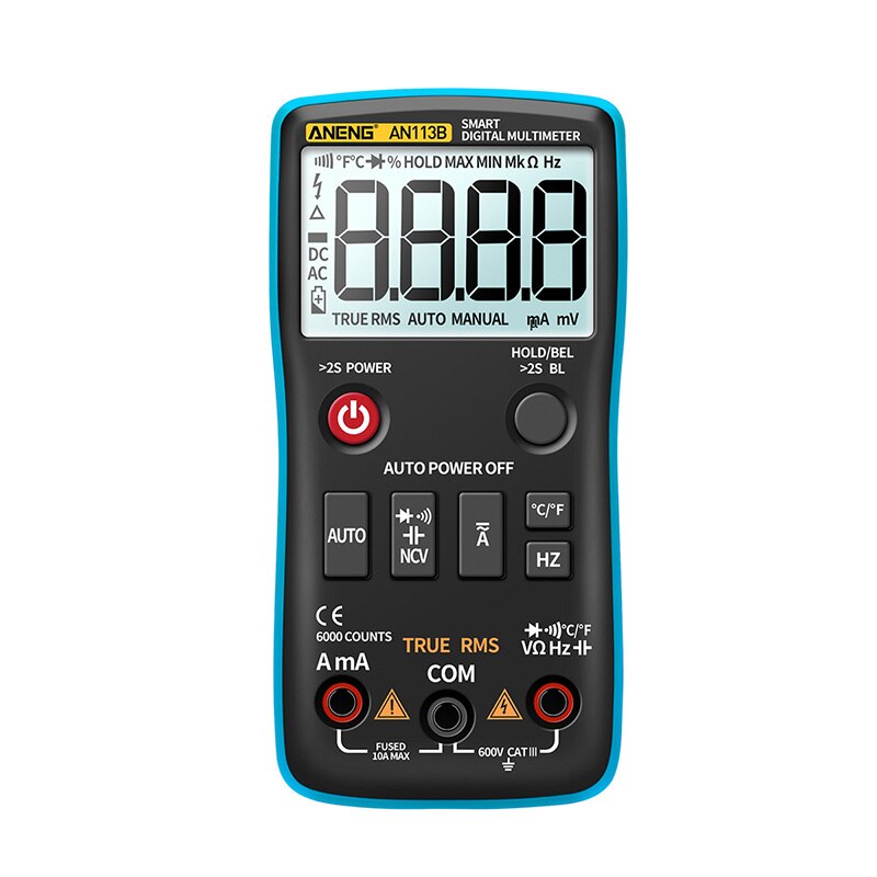 Multifunctional Multimeter High-precision Automatic Multimeter Multi Tester with LCD Backlight: Blue