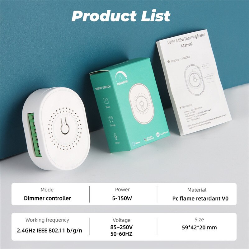 Tuya Smart WiFi LED Dimmer Switch Mini Home Light DIY On-Off Breaker Module 85-250v Support Dimmable Bulb Alexa Google Home