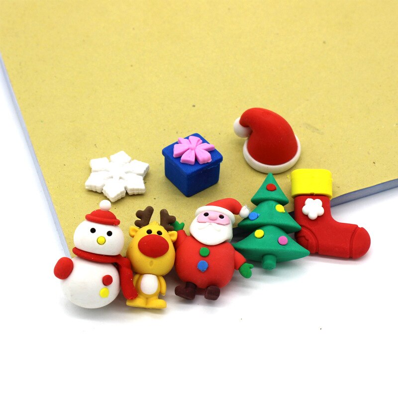1 juego lindo Kawaii muñeco de nieve Santa Claus árbol de Navidad goma de borrar conjunto escuela Oficina suministros para borrar para niños