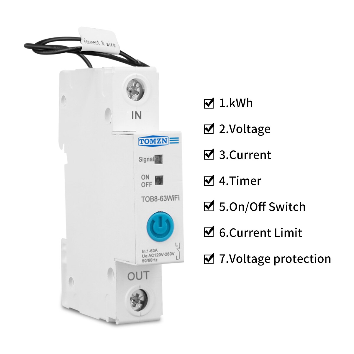 Tomzn Ewelink Eenfase Wifi Smart Energy Meter Kwh Metering Monitoring Circuit Breaker Timer Relais Voor Smart Home 63A