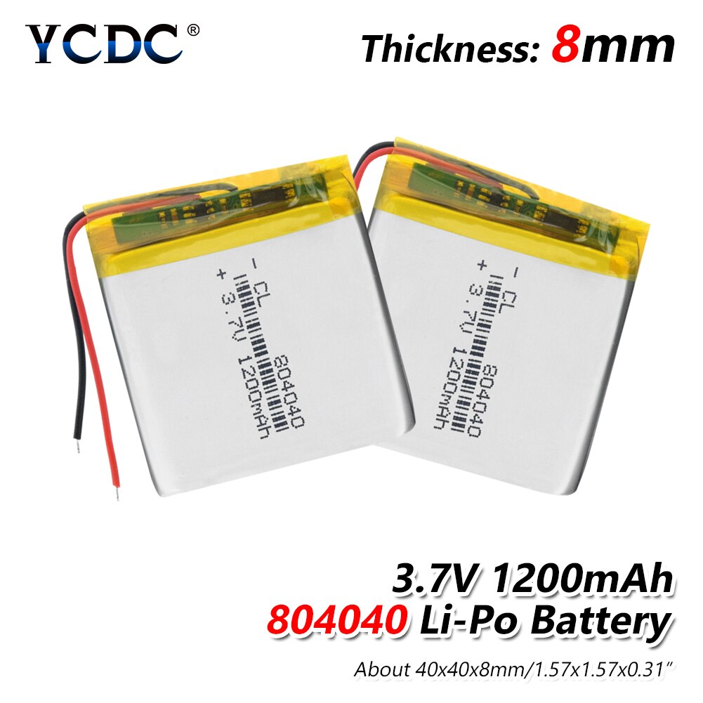 3.7V polymer lithium battery 804040 1200mAh large capacity Rechargeable Li-ion Cells For Camera MP3 MP4 MP5 GPS DVD LED Light: 2Pcs