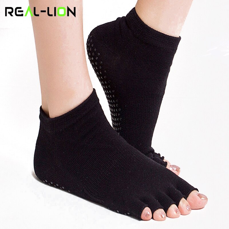 1 Paar Anti-Slip Open Teen Peep Teen Yoga Sokken Vrouwen Antislip Silicon Half Vijf Vingers Toeless yoga Sokken Katoenen Sokken Zomer