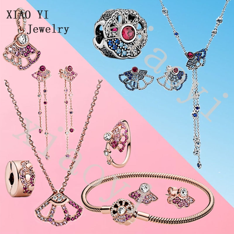 XIAOYI S925 11 azul Rosa gradiente de ventilador en forma de hueco original serie del Día de San Valentín de manualidades con cuentas anillo pulsera