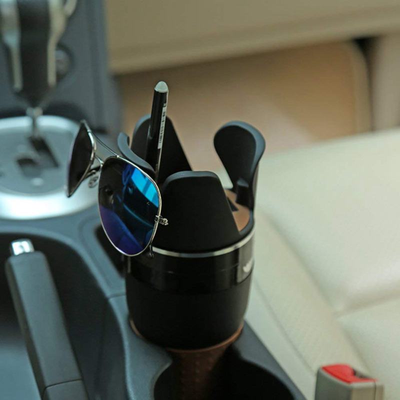 Bil multi mugghållare multifunktionell organizer 4 in 1 flask insats för dricksvatten kaffe mobiltelefon solglasögon (svarta)