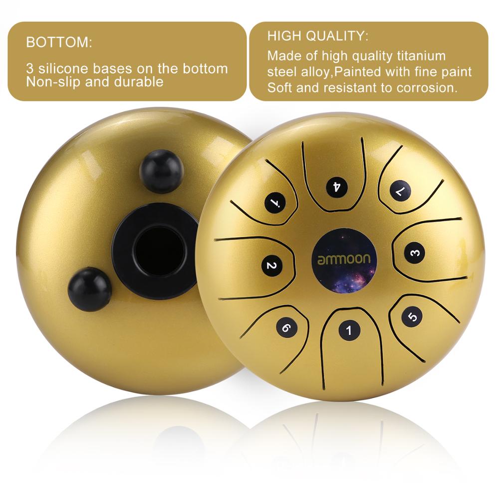 Handpan Drum Steel Pocket Drum with Mallets drum ammoon 5.5 Inches Mini Steel Tongue Drum 8 Notes C-Key Percussion Instrument