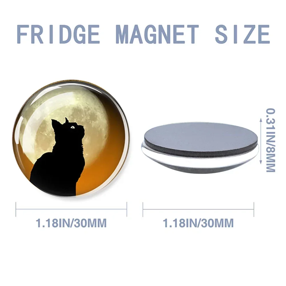 Imanes de nevera de gato negro, imanes de refrigerador para gatos, imanes decorativos de gatos lindos para armario de pizarra, imanes de gato bajo la luna