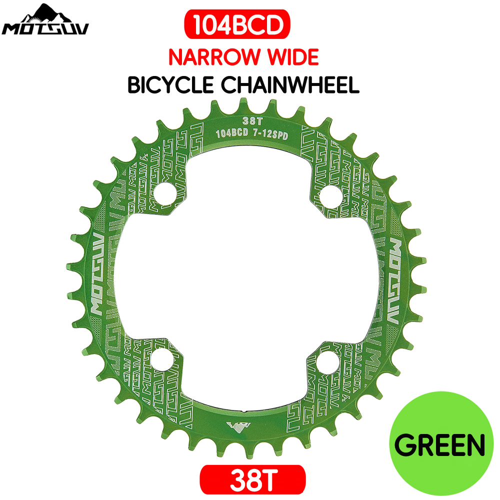 Manivela redonda para bicicleta, rueda de cadena angosta y ancha de placa única con forma redonda MTB 104BCD, 32T/34T/36T/38T: Green Round 38T