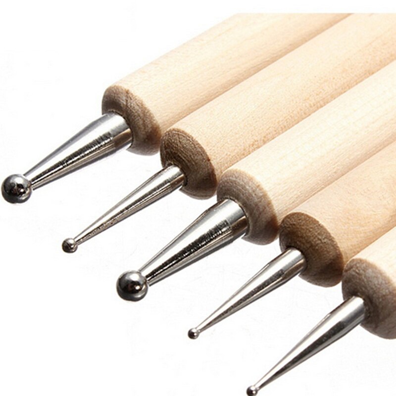 Lápiz de madera de 2 vías para decoración de uñas, herramienta de marmolado, punteado de puntos para manicura, artístico, recolector de diamantes de imitación, 5 uds.