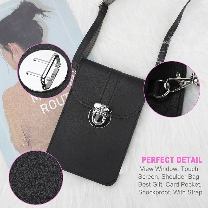 Zomer Vrouwen Outdoor Pu Leather Pocket Portemonnee Crossbody Schoudertas Mode Lock Decoratieve Mobiele Telefoon Touch Screen