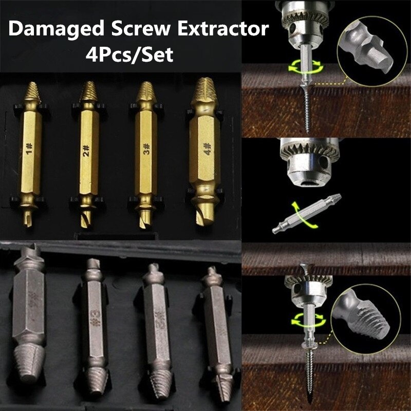 Broken Damaged Bolt Kit Extractor Easy Wish | 4PCS Tool Drill Stud Screw S2 Remover Bits Out