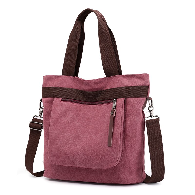 D&T One Shoulder Casual Bags Women Solid Canvas Waterproof School Student Light Zipper Pocket Inside Bags: purple