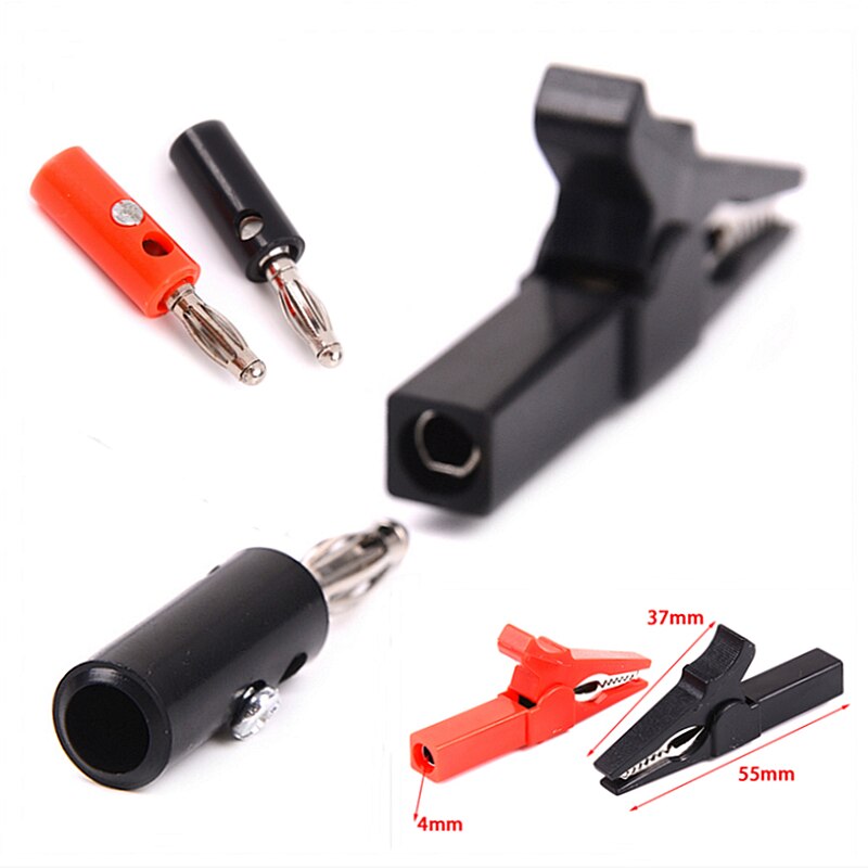 4 Stks/set Alligator Clips + Banana Plug Test Probe Met 4Mm Banaan Plug Kabel Clips Rood + Zwart 43mm/55Mm