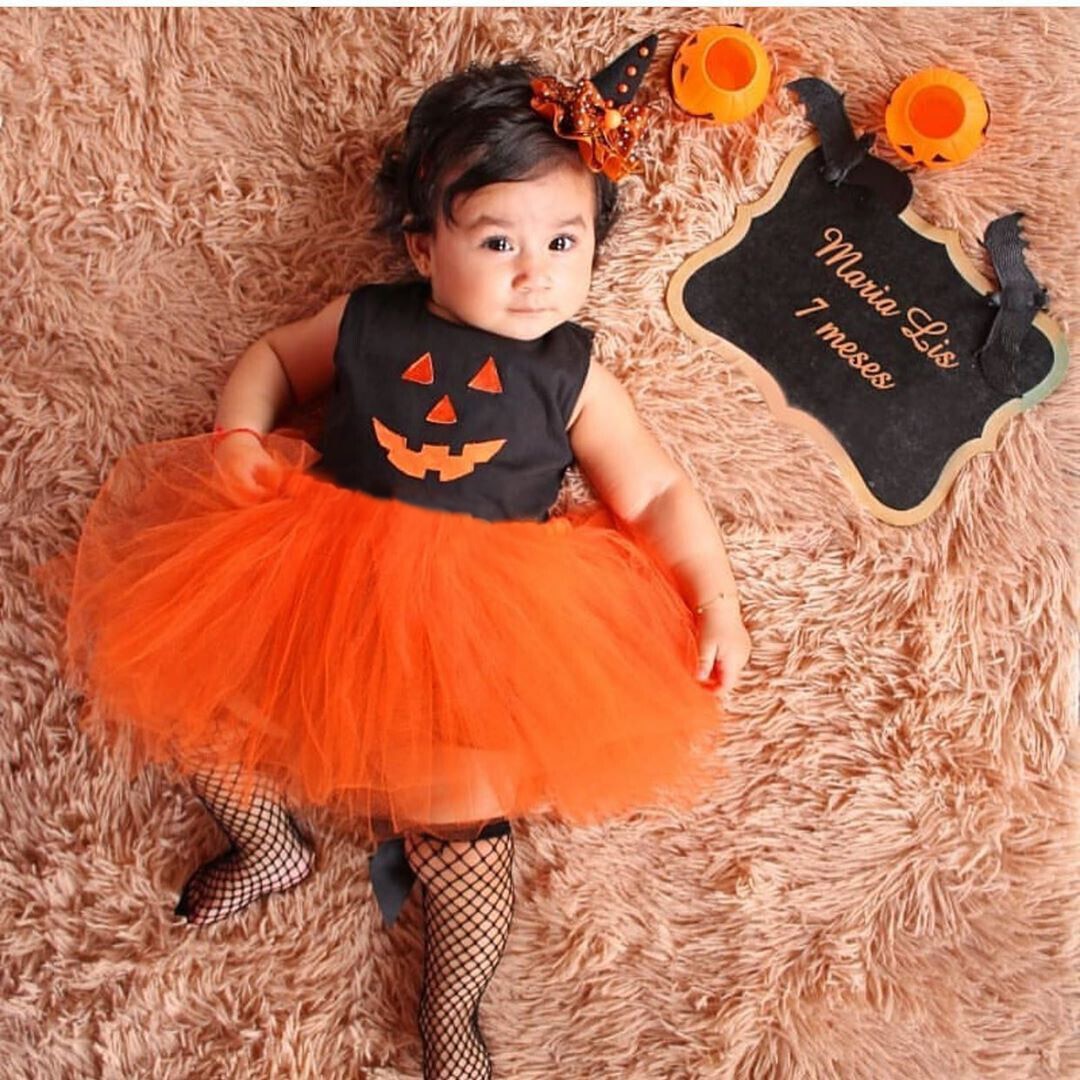 Spædbørn baby piger græskar kjole halloween festival tøj ærmeløs mesh tutu sundress til baby pige fest kostume 0-3y