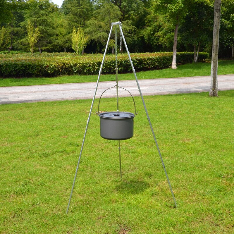 Outdoor Camping Cooking Set 1.1L Portable Water Kettle Picnic Cooking Tripod BBQ Pot Fire Grill Hanging Tripod Set Outdoor Stove