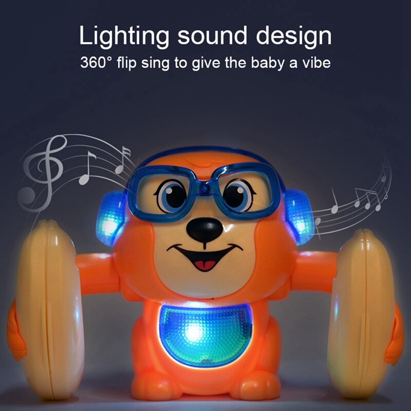 Newest Electric Flipping Monkey Light Music Children Animal Model Toy Voice Control Induction Cartoon Rolling Baby Toys