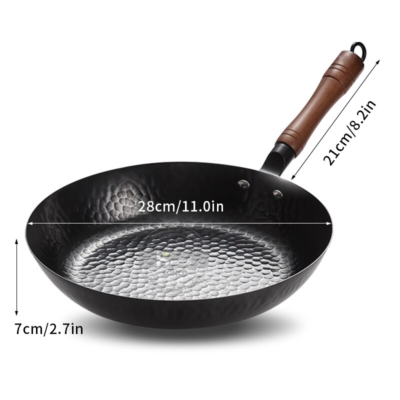 Konco Niet-Gecoat Gietijzeren Wok Non-stick Pan Rookloze Gebakken Pan Kok Potten Keuken Kookgerei Chef Pan koken Gereedschap