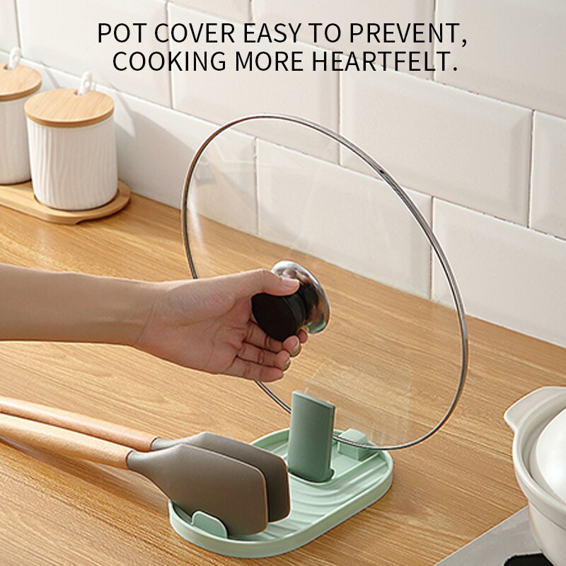 Multifunction Kitchen Spoon Stand Spoon Organizer Spatula Holder Racks Pot Lid Storage Pad Rack Plastic Lid Holder