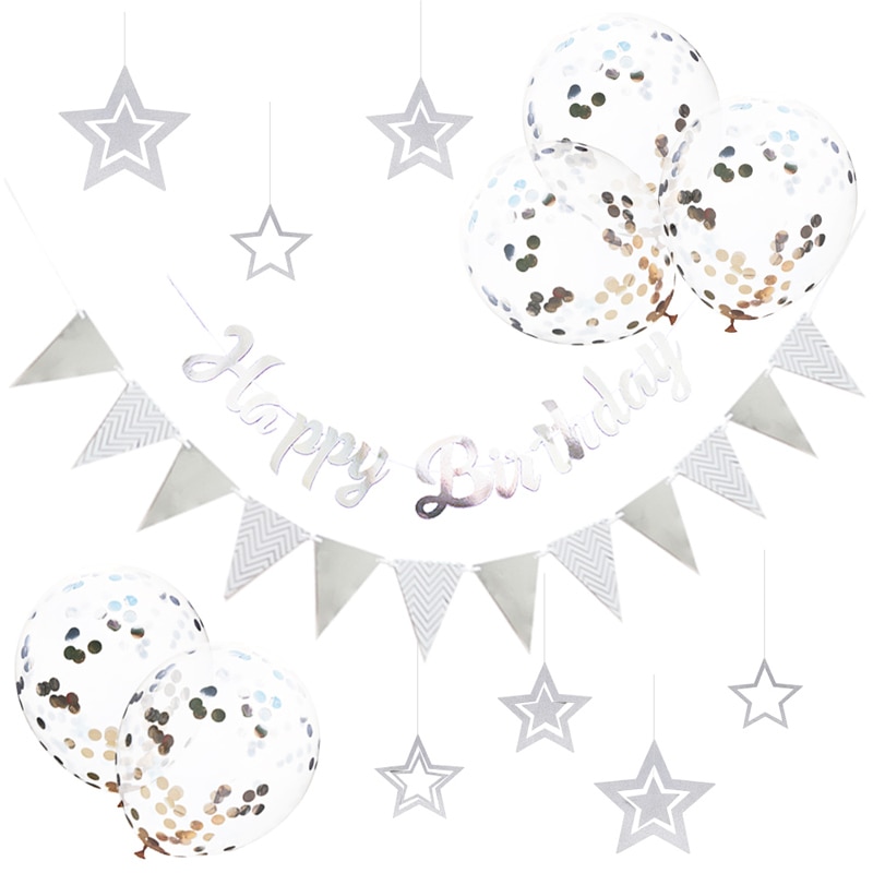 Happy Birthday Gold Glitter Paper Letter star Banner Hanging Flags for Birthday Party Festival Decorations