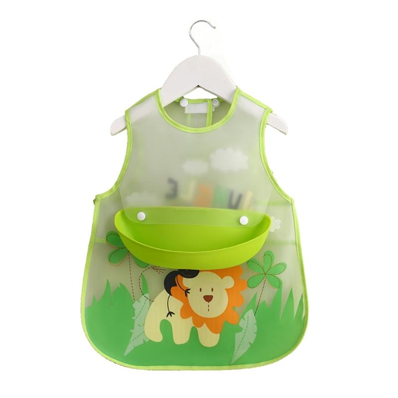 Babadores ajustáveis do bebê com o pano impermeável plástico do arroto do avental dos desenhos animados da blusa de alimentação do bolso para o infantil: Green Lion