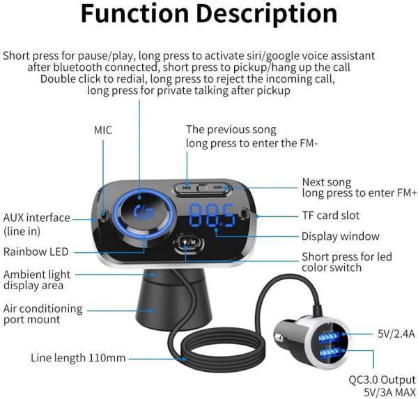 Hands-free Bluetooth-compatible Fm Transmitter Wireless Radio Adapter Car Kit Mp3 Player