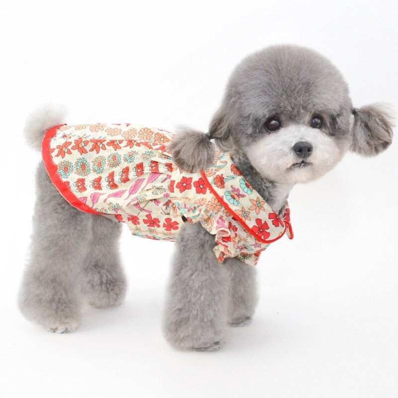 Vestido de flores bonitas para mascotas, ropa para perros y gatos, vestido de verano para Chihuahua, Yorkshire, ropa para cachorros, falda para caniche, disfraz de Pomerania