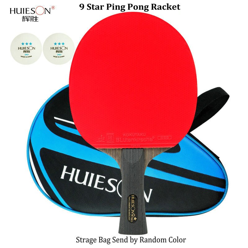 Huieson Tafeltennis Racket 7/8/9 Star Ping Pong Racket Lange Steel Korte Steel Dubbele Puistjes + 2 Stuks professionele Game Ballen: 9 star Long Handle