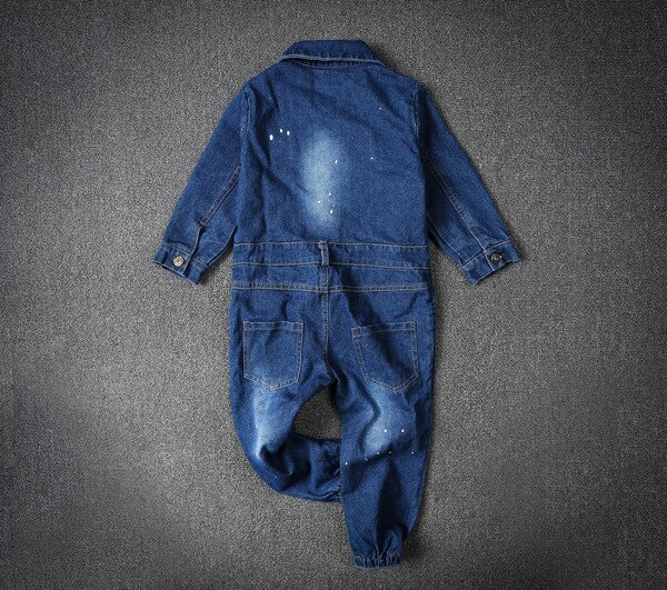 Crianças meninos macacões do bebê meninas denim jeans bodysuit crianças roupas da criança menina azul marinho primavera outono calças