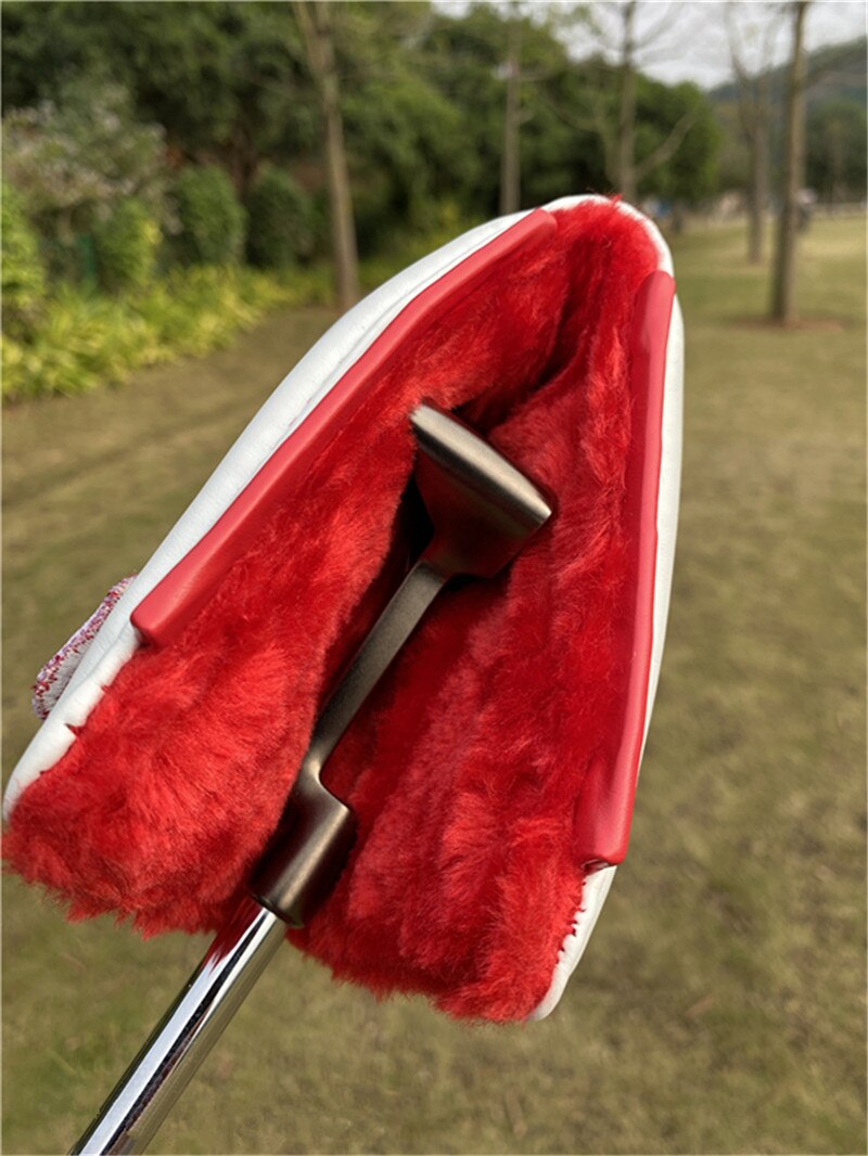 RED Golf Putter Head Cover With Magnetic Closure White PU Leather Blade Golf Putter Headcover For Man Women
