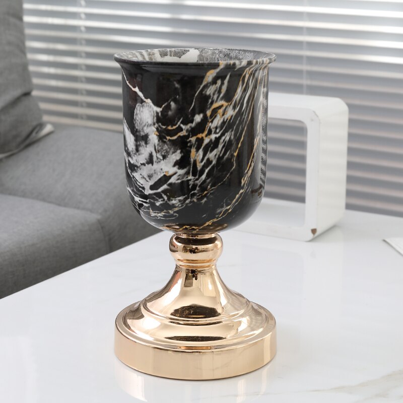 Nordisk marmor konsistens keramisk vas blommor blomsterarrangemang bägare porslin gyllene legering ram blommor kruka modern heminredning: Svart-liten