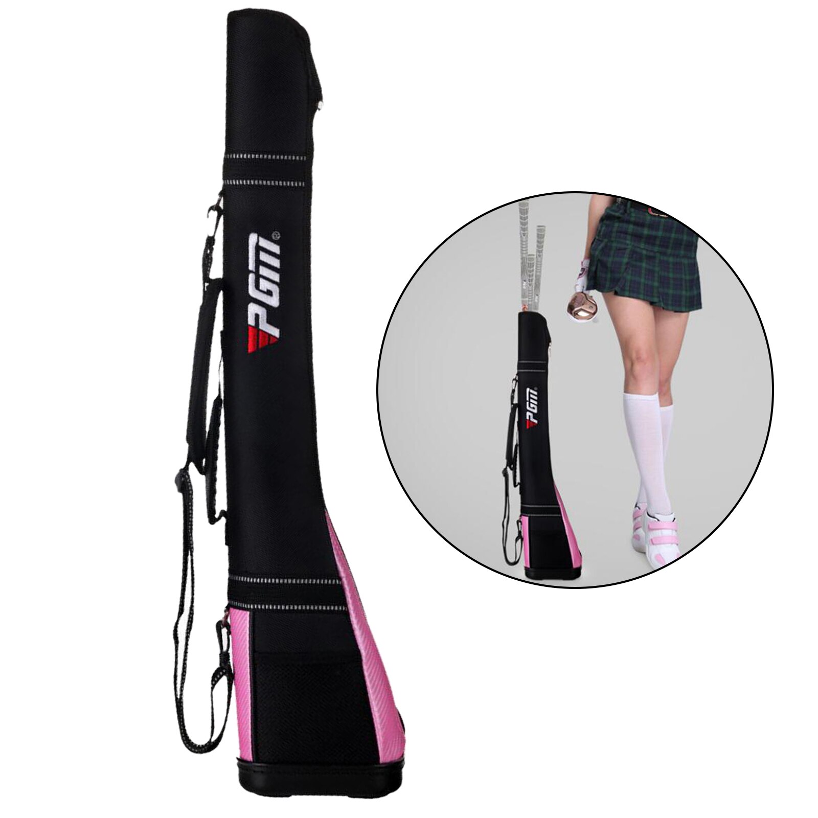 Durable DE Golf bolsa de lápiz cómodo ligero Golf llevar de viaje paquete tiene 4-5 Clubes con asa de hombro Correa: Black Pink