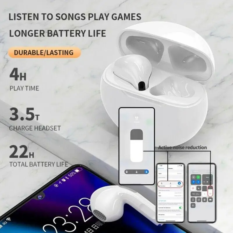 Xiaomi air pro 6 tws sem fio bluetooth fones de ouvido controle toque com microfone alta fidelidade som esporte música