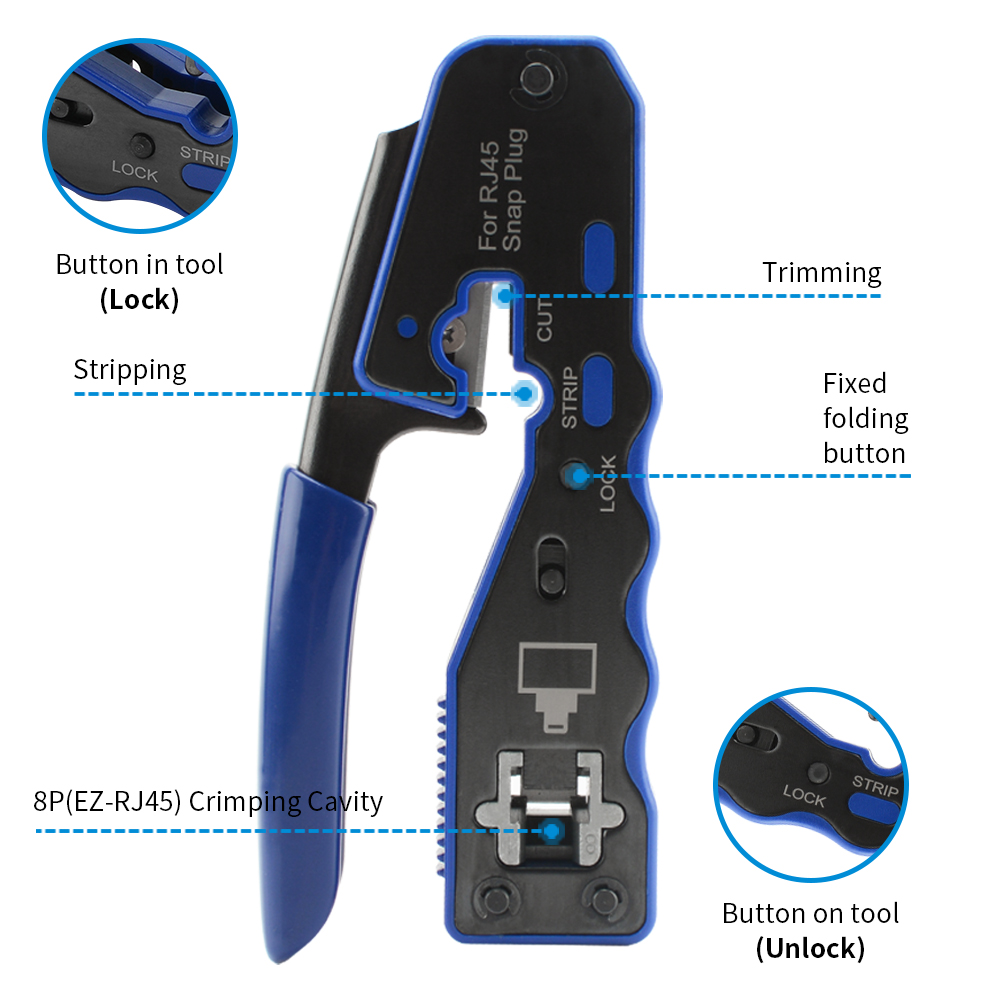 LAN RJ45 crimpare attrezzo passaggio attraverso Crimper spogliarellista taglierina per gatto6 gatto5 8P8C Connettore modulare Ethernet tutto-in-uno Strumento per cavi