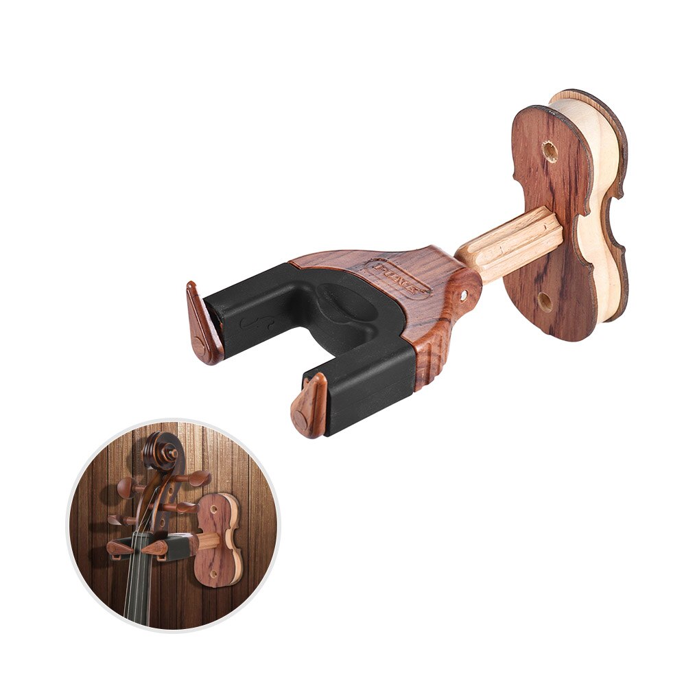 Vægmontering violinfiol viola bøjle krogholder holder auto greb system gummipude træ base: Brun