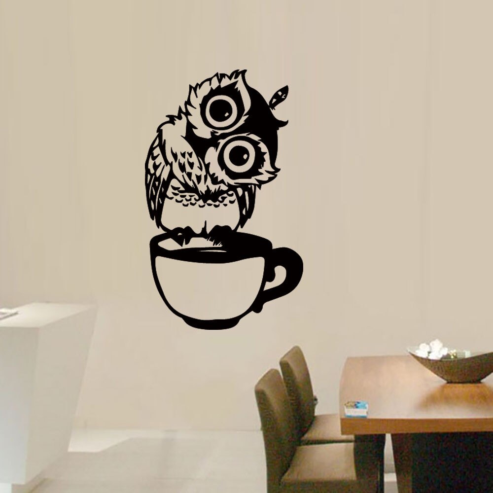 Mignon tête inclinée hibou autocollant mur pour enfants chambres Vinilos Paredes café tasse animaux chambre pvc affiches murale Art cuisine décor