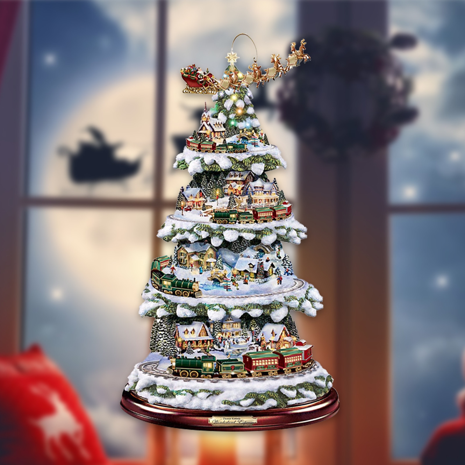 Christmas Tree Rotating Sculpture Train Decorations Paste Window Paste Stickers